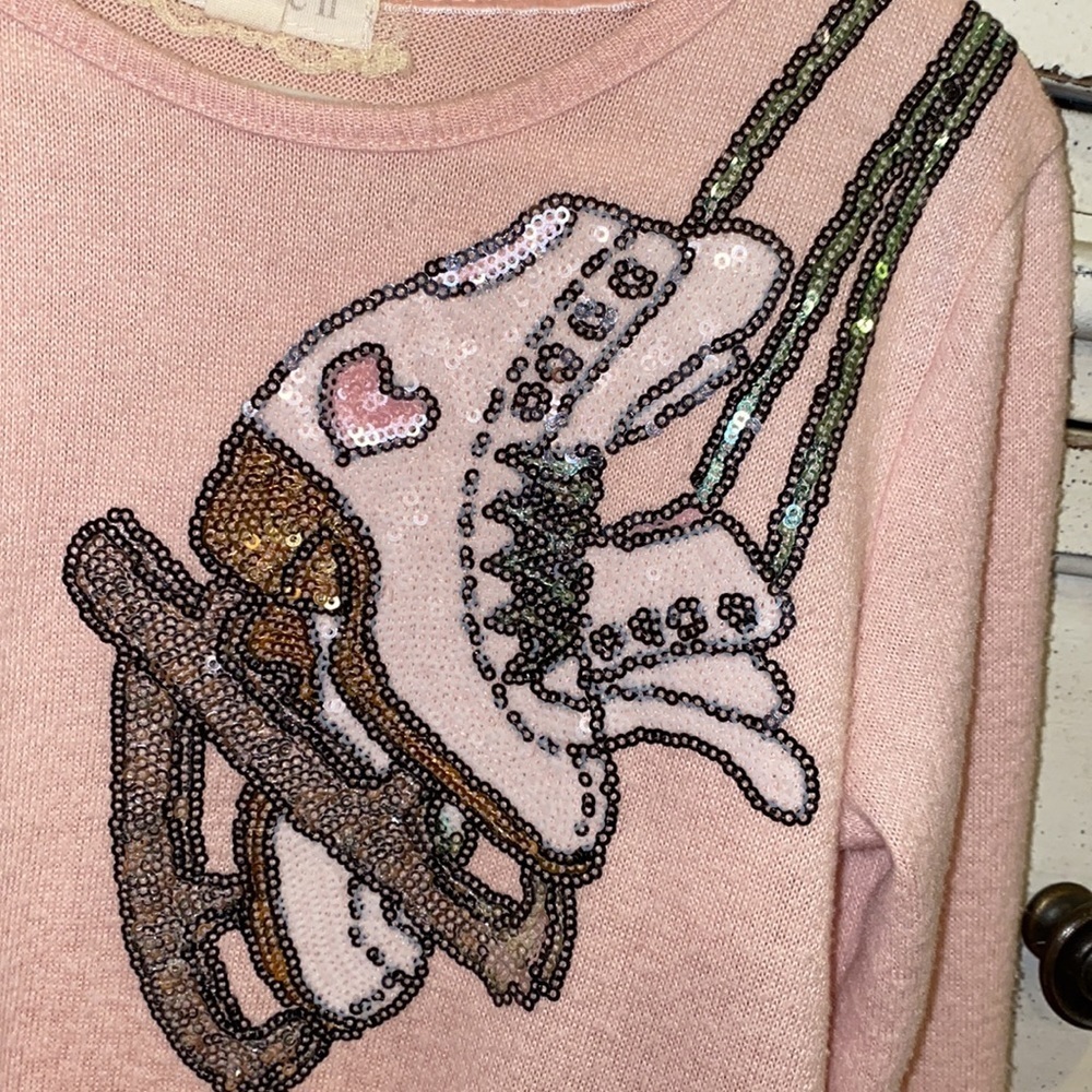 btween light pink ice skating ⛸ sequin longsleeve girls shirt ice skates size 6 - Picture 3 of 5